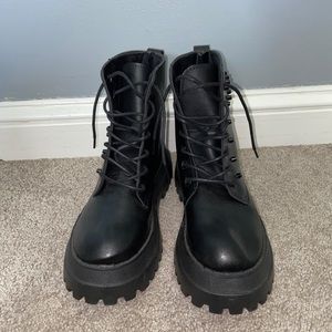 Shein Faux Leather Laced Up Boots